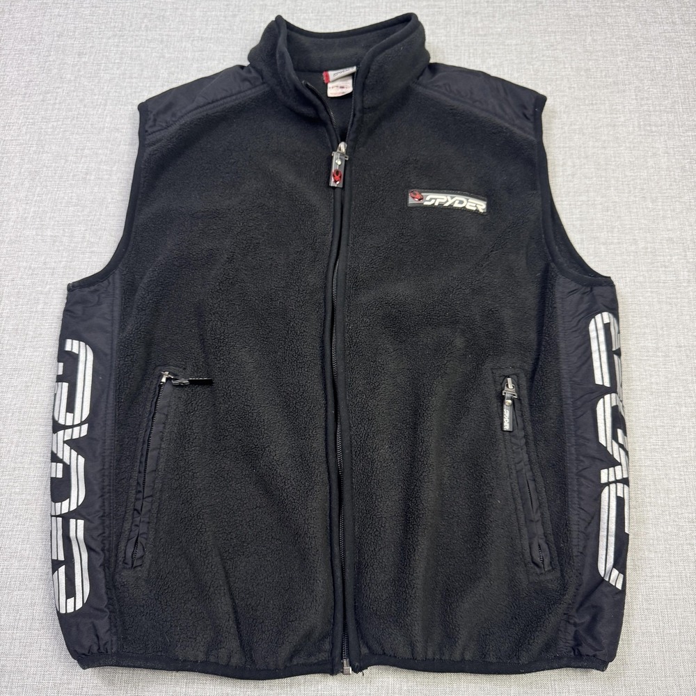 Spyder Vintage Fleece Ski Vest Mens Medium Black Full Zip Zipped Pockets Logo